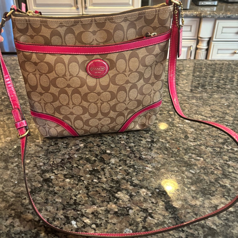 Coach Peyton Signature Crossbody with Pink Trim